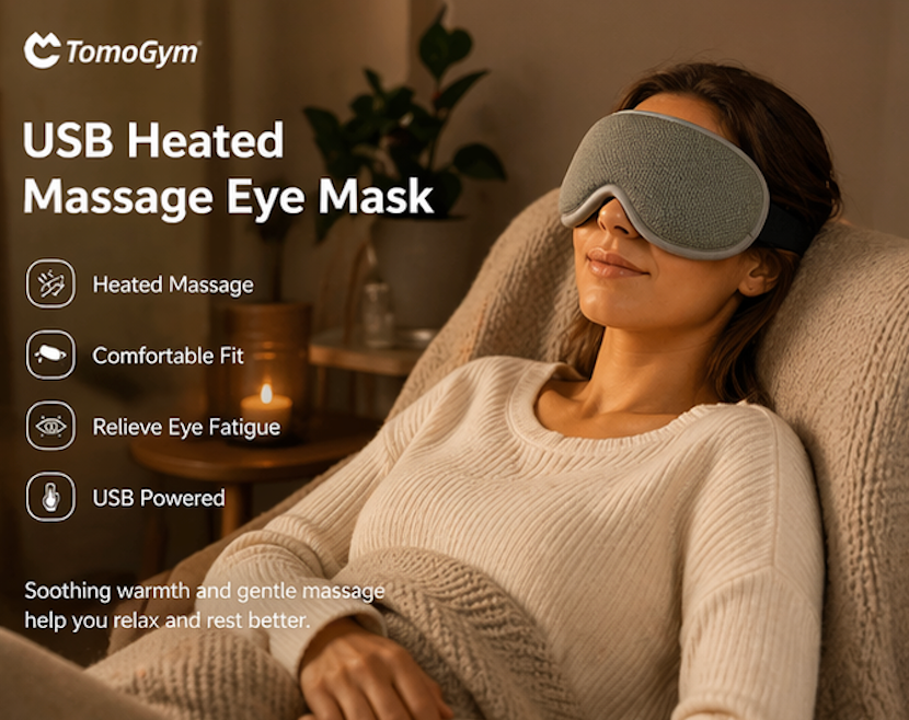ELE:[TomoGym Heated Eye Mask TD01-OM-041 Gray]-Heated Massage USB Rechargeable Eye Mask Soothing Relaxation Portable Comfortable