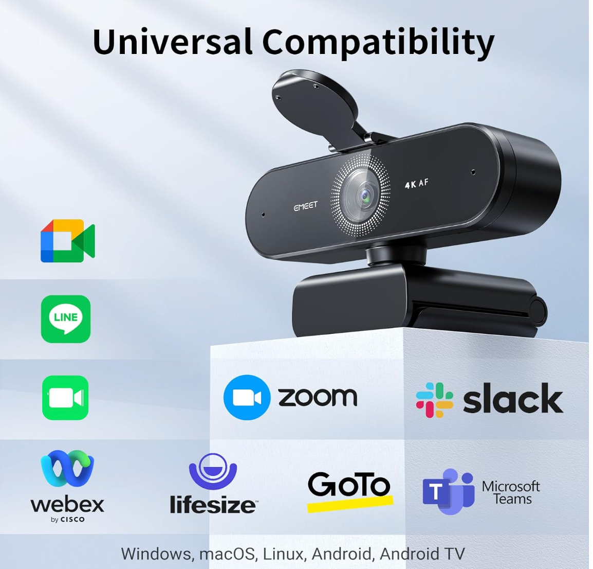 ELE:[EMEET USB Webcam C960 4K]-EMEET NOVA 4K Webcam with PDAF Autofocus and Built-In Privacy Cover