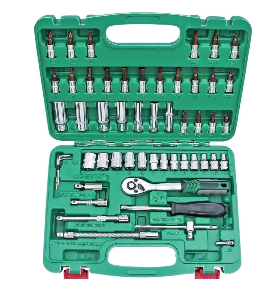 TOOL: [N00294 53-Piece 1/4” Drive Socket Wrench Set ]– Professional Automotive Repair Tool Kit with Ratchet, Extension Bars & Hex Sockets