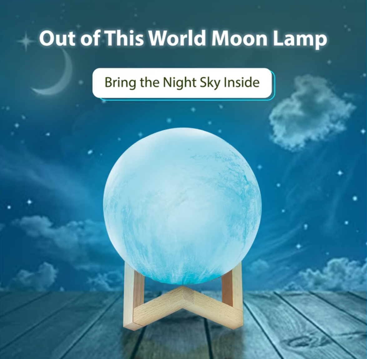 ELE:[LED Moon Lamp with Wood Display Stand]-LED Moon Lamp Remote Control 16 Colors 4 Modes Wooden Stand