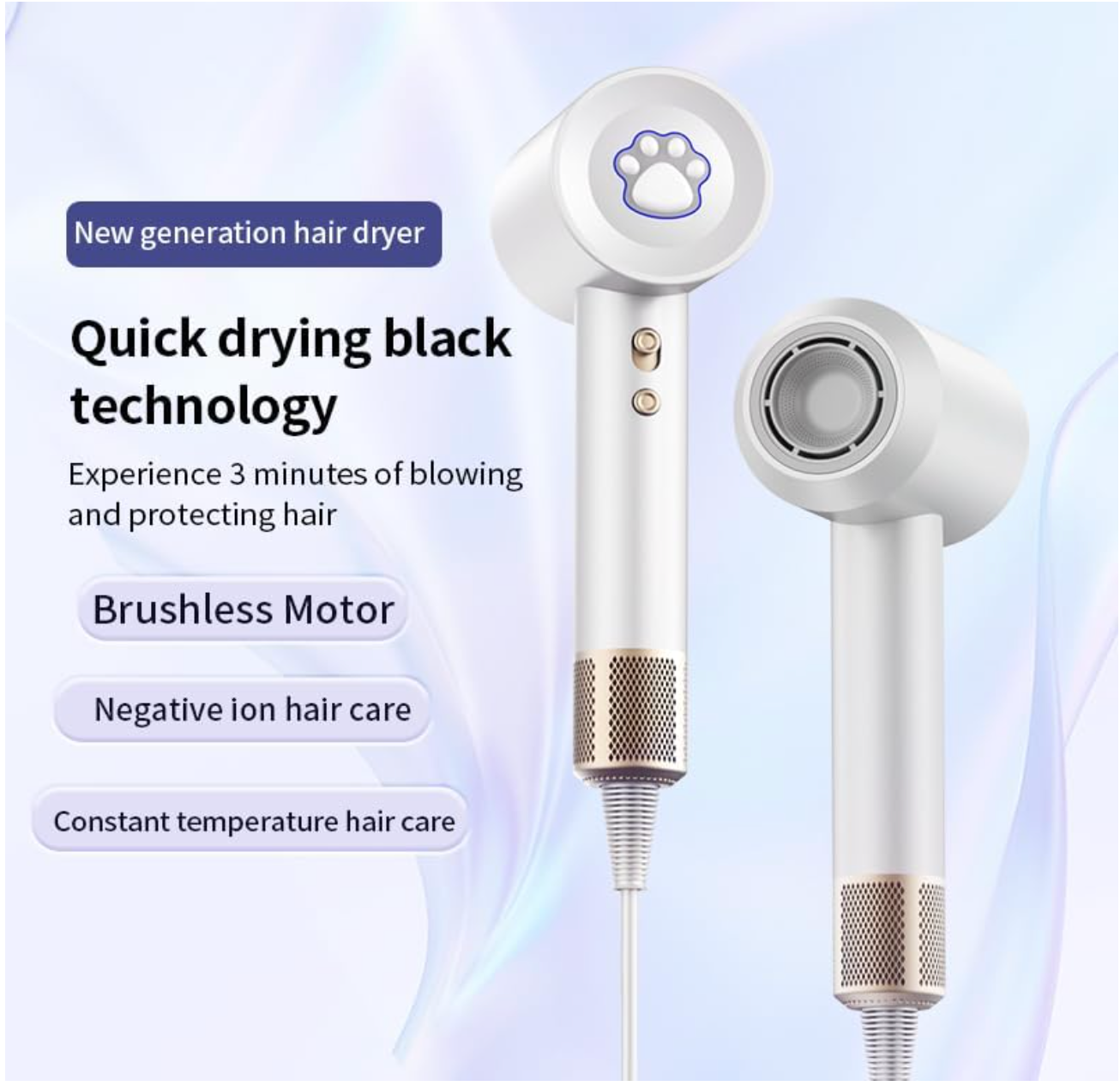 ELE:[High Speed Portable Hair Dryer-White]-Portable Ceramic Hair Dryer With High-Speed Motor Adjusta