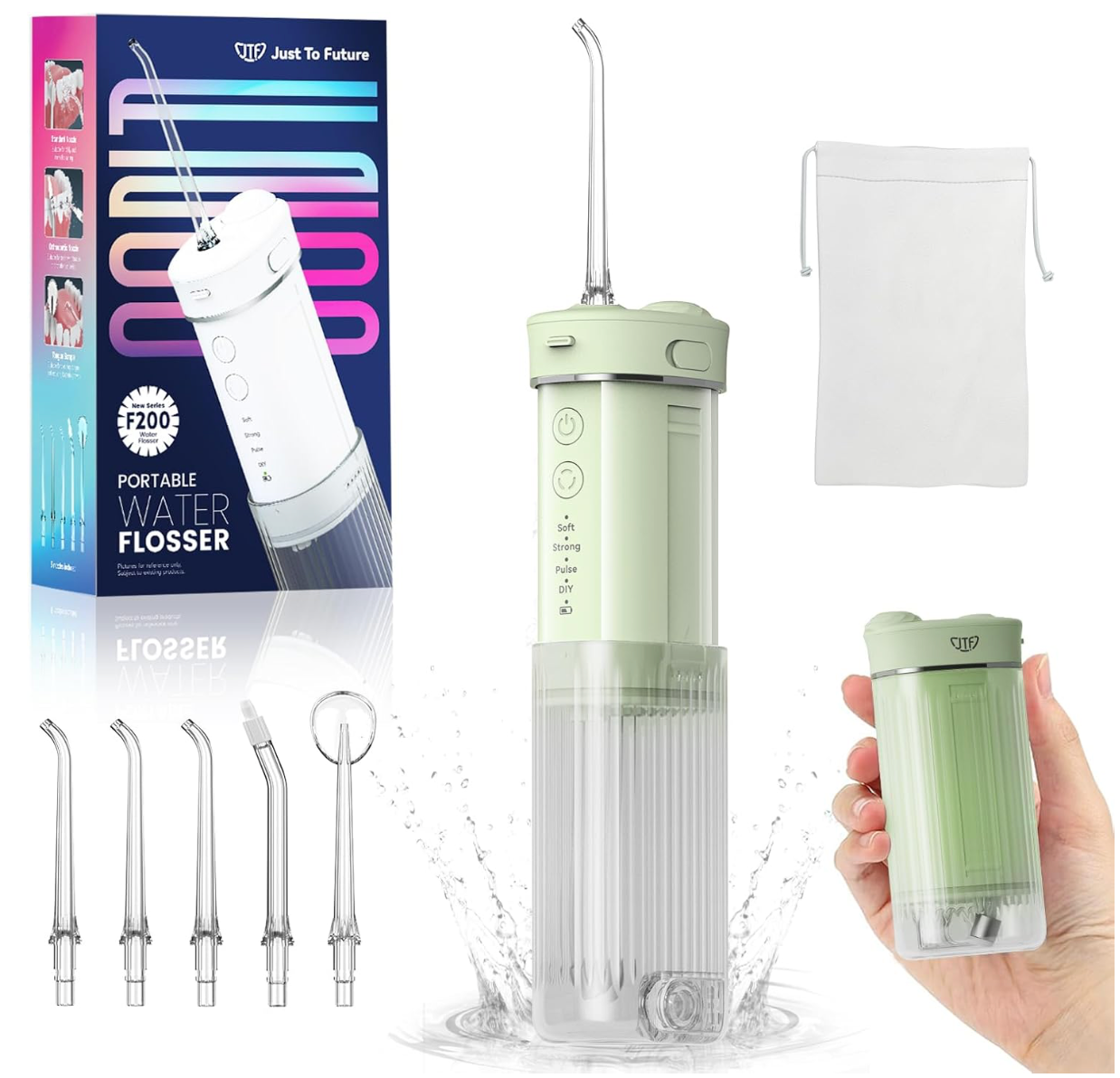 ELE:[JTF F200 Portable Water Flosser]-4-Mode Cordless Portable Water Flosser with Telescopic 230ml Tank & IPX7 Waterproof