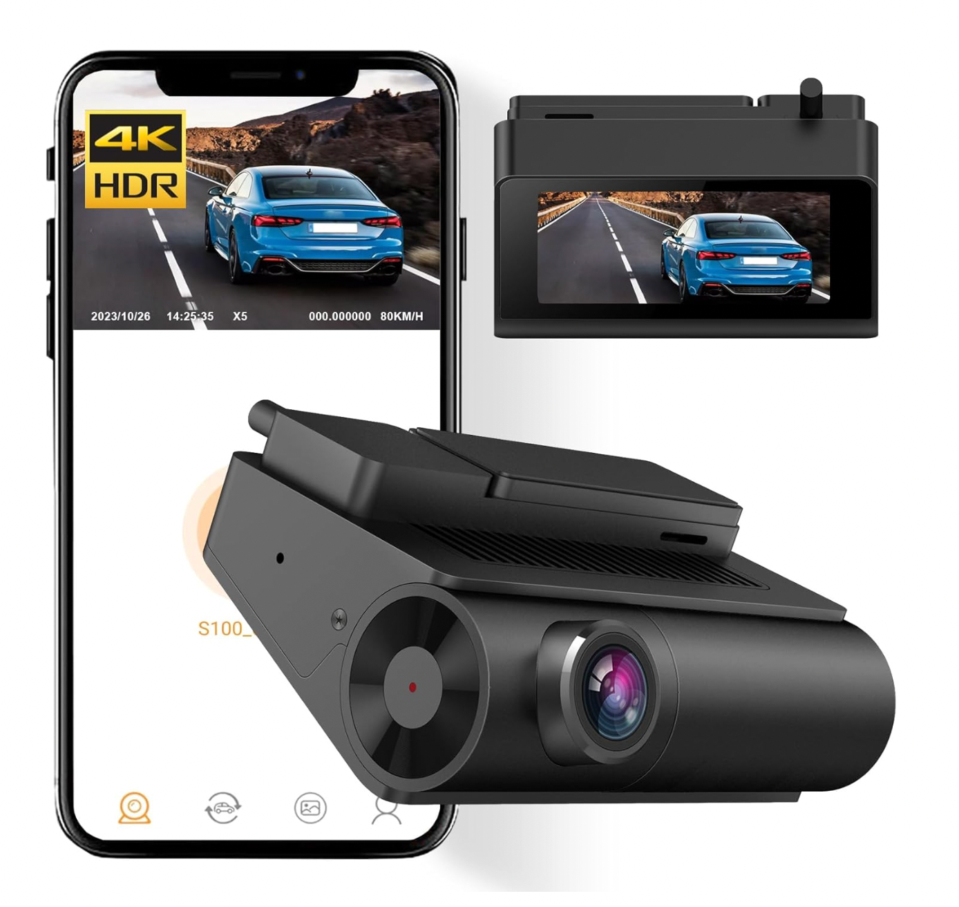 ELE:[Jack Boss-WIFI Dash Cam-S100]-4K/2.5K Ultra HD Dash Camera, Built-in WiFi, APP, 3" IPS Screen, Night Vision, Parking Monitoring