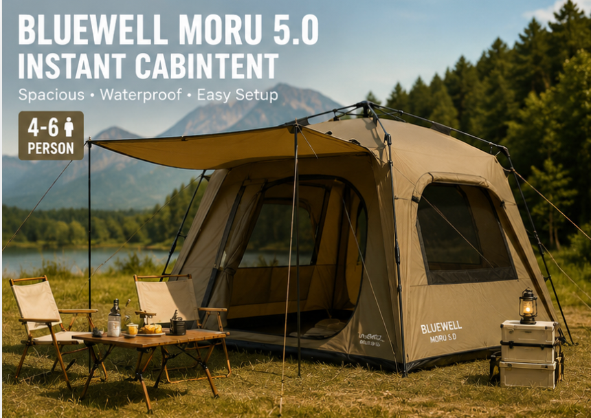 UN-OUT:[Bluewell Moru 5.0 ML-01 Khaki]-Instant Cabin Camping Tent Waterproof Family Tent PU8000mm Easy Setup 4-6 Person