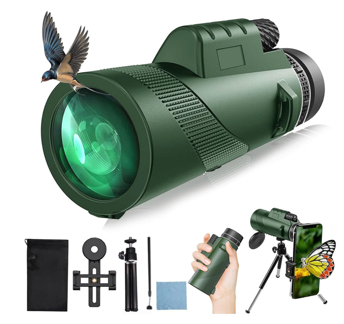 HOU:[Tigeberst-Monocular Telescope]-12x High Power Monocular Telescope With Smartphone Adapter And Tripod