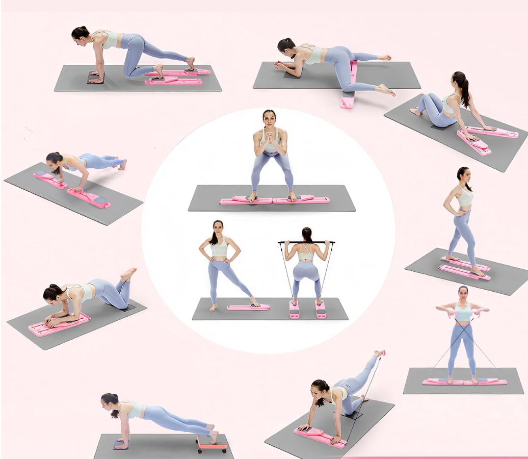 HOU:[Pilates Board - 12 in 1 Mini Plilates Reformer Set] Reformers Board for Home Workout, Combinati