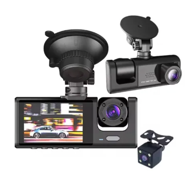 ELE:[Black Box-Dash Camera Front Rear 1296P-Black]-Triple Camera Dash Cam Loop Recording G-Sensor Pa