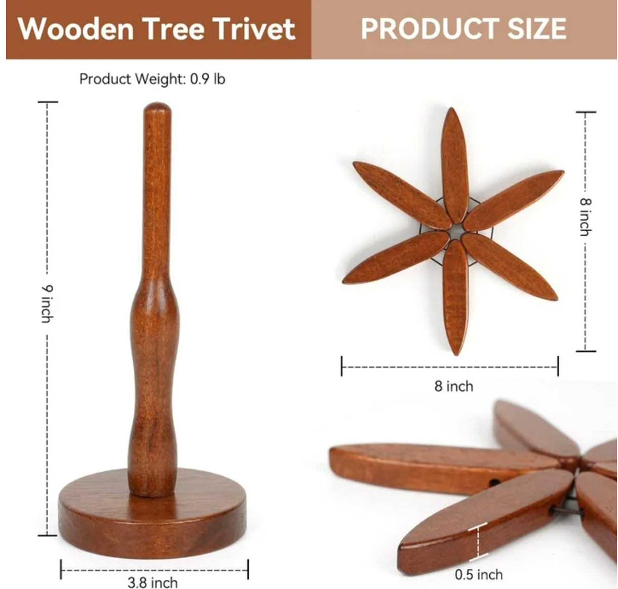 HOU:[Wooden Tree Trivet Coaster Set] — Foldable Heat Resistant Kitchen Table Protector