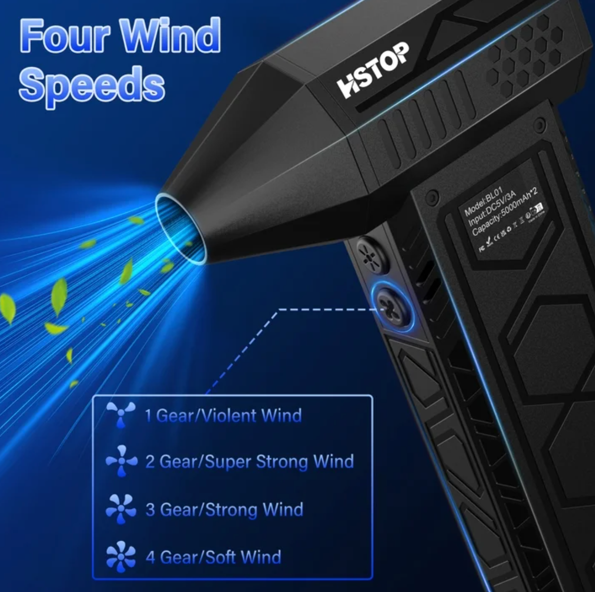 ELE:[Hstop-Compressed Air Duster-BL06-Random color]-High Speed Motor, Strong Airflow, Rechargeable Battery, Multiple Cleaning Attachments