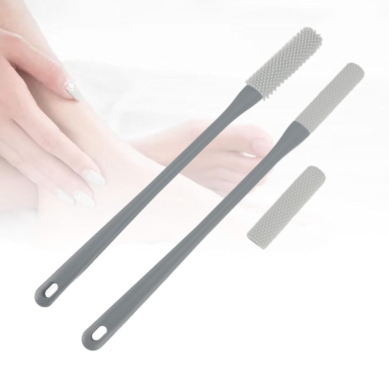 HOU:[Toe Brush With Handle-Grey]-Soft Bristle Foot Scrubber With Long Handle Exfoliating Dead Skin Care