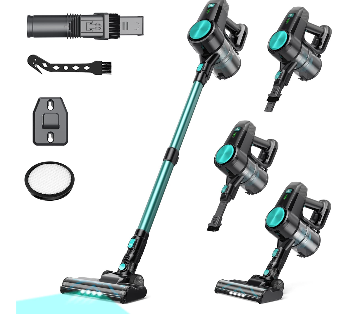 UN-ELE:[N3T Cordless Vacuum Cleaner Cyan Green]-40min Runtime Self-Standing Stick Vacuum Anti-Tangle Brush Pet Hair Hard Floor Carpet